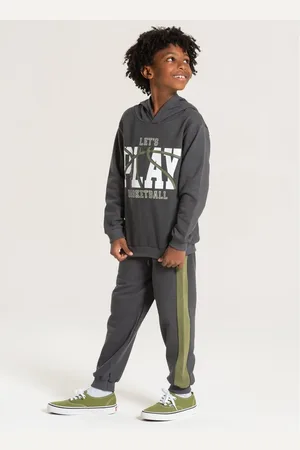 Molekada Infantil - Conjunto Inverno Menino Blusão com Capuz e Calça em Moletom Play Basketball
