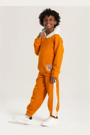 Molekada Infantil - Conjunto Inverno Menino Canela Blusão com Capuz e Calça em Moletom com Recortes