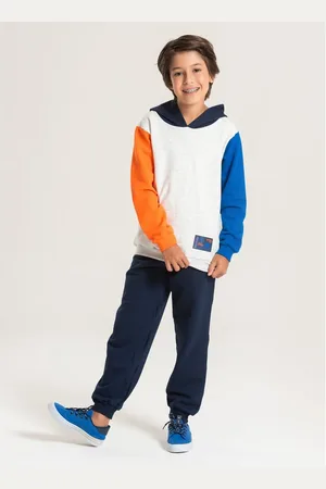 Molekada Infantil - Conjunto Inverno Menino Mescla Banana Blusão Com Mangas Contrastantes com Capuz e Calça em Moletom