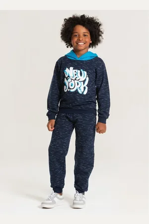 Molekada Infantil - Conjunto Inverno Menino Marinho Blusão Com Capuz e Calça em Moletom New York