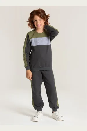 Molekada Infantil - Conjunto Inverno Menino Blusão e Calça em Moletom Básico com Recortes