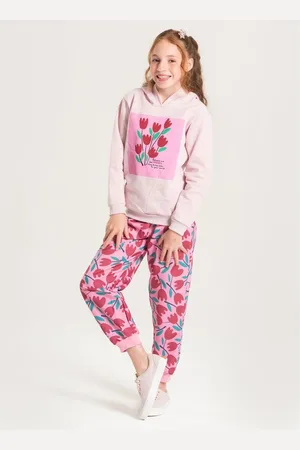 Molekada Infantil - Conjunto Inverno Menina Blusão Com Capuz e Calça em Moletom Flores