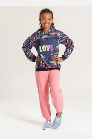 Molekada Infantil - Conjunto Inverno Menina Marinho Blusão com Capuz e Calça em Moletom Love