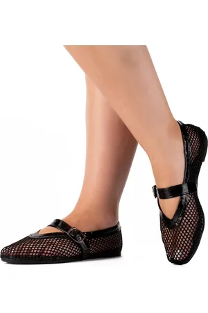 Santa Rosa Sapatilha Feminina Telinha Preta Moda Estilosa Bico Fivela Ajustável