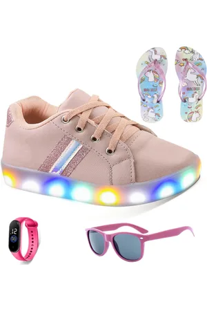 CALCADOS LGHT LIGHT Infantil - Tenis de Led Casual Meninas Sapatenis + Chinelo Oculos e Relogio
