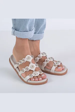 Jaqueline Costa Sandalia Papete Feminina Enfeite Dourado Off White