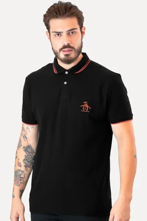Original Penguin Polo Masculina Piquet Friso Duplo Preta