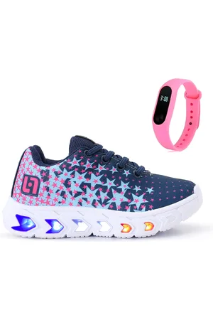 CALCADOS LGHT LIGHT Infantil - Tenis de Led Meninas Casual Escolar Calce Facil Marinho + Relogio