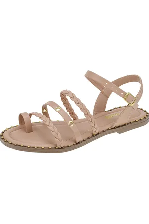 Shekinah Sandália Feminina Rasteira Bico Redondo Sola Com Tachas Cravos Confortável Super Leve Moda