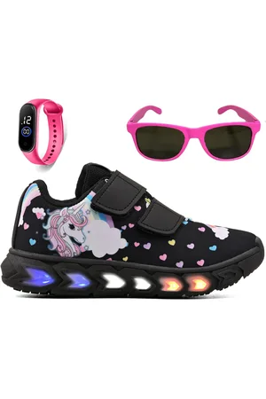 CALCADOS LGHT LIGHT Infantil - Tenis de Led Meninas Casual Escolar Unicornio + Oculos e Relogio
