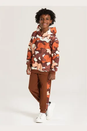 Molekada Infantil - Conjunto Inverno Menino Nozes Blusão Com Capuz e Calça em Moletom Militar