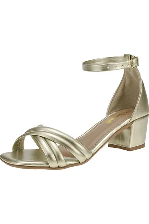 Shekinah Saltinho Feminino Sandália Salto Baixo Elegante Tiras Cruzadas Moda Ouro Light