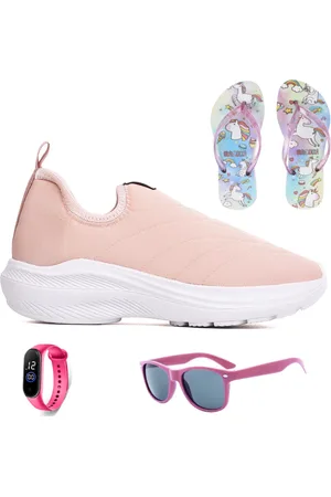 CALCADOS LGHT LIGHT Infantil - Tenis Meia Meninas Calce Facil Escolar + Chinelo Oculos e Relogio