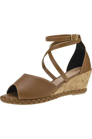 Shekinah Sandália Anabela Feminina Sapato Salto Alto Espadrille Tiras Amarração Tricê Cortiça