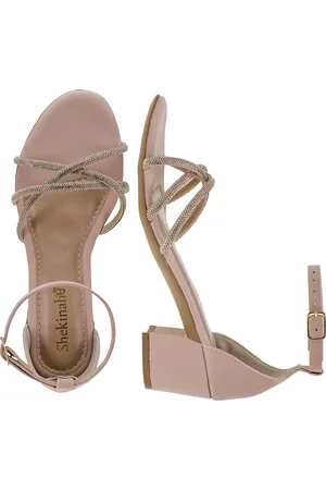 Shekinah Salto Feminino Sandália Saltinho Tiras Strass Exclusivo Novidade Moda