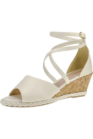Shekinah Sandália Anabela Feminina Sapato Salto Alto Espadrille Tiras Amarração Tricê Cortiça Off White