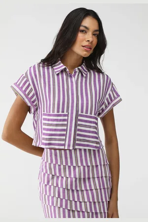 LEZ A LEZ Camisa Cropped Reta Listrada Roxa