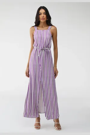 LEZ A LEZ Vestido Midi Listrada Roxa