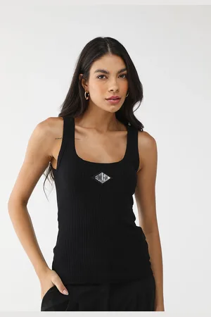 Colcci Regata Canelada Ajustada Logo Preta