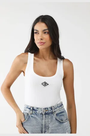 Colcci Regata Canelada Ajustada Logo Branca