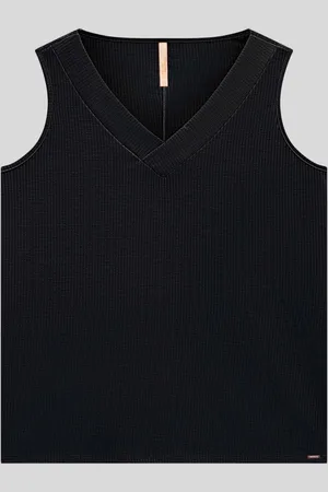 Lunender Regata Básica Plus Size Canelada com Decote V