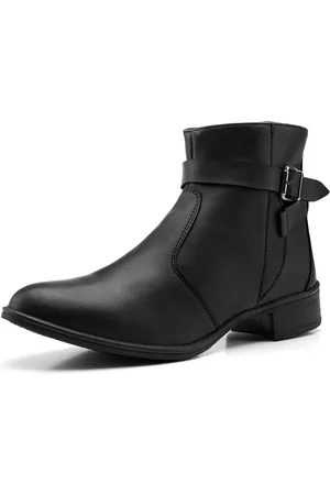 BREFFER Bota Feminina Cano Curto Salto Baixo Lisa Confortável Moda Preto