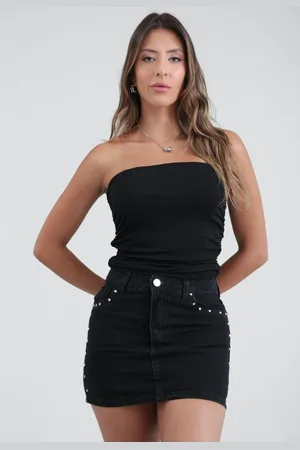 Pop Me Saia Curta Jeans Cós Médio Com Tachas