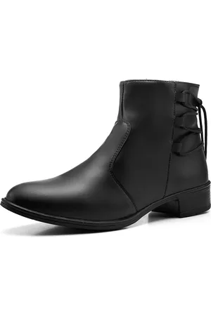 BREFFER Bota Feminina Cano Curto Salto Baixo Lisa Confortável Moda