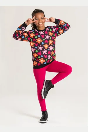 Molekada Infantil - Conjunto Inverno Menina Blusão e Legging em Cotton Flores Coloridas