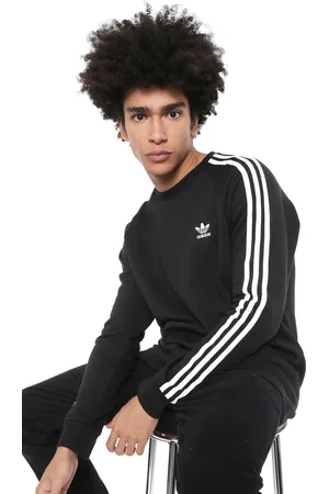 adidas Moletom Flanelado Fechado ADICOLOR 3 Stripes Crew Preta