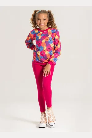 Molekada Infantil - Conjunto Inverno Menina Pink Blusão em Moletom e Legging em Cotton Pompons Coloridos