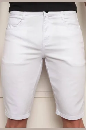 Avec Bermuda Masculina de Sarja Básica Jeans Casual e Confortável Branca
