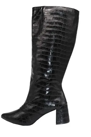 Flor da Pele Bota Feminina Salto Bloco Bico Fino 190212 Croco Preto