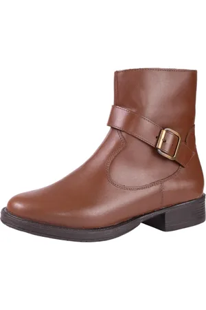 KUENTO SHOES Bota Cano Curto Feminina em Couro Conhaque