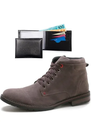 BREFFER Kit Coturno Masculino Camurça + Carteira Básica Dia a Dia 37