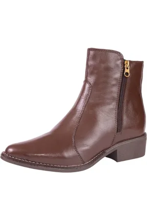 KUENTO SHOES Bota Feminina Cano Baixo Bico Fino Couro Chocolate