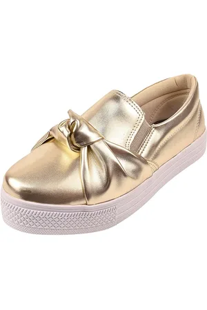 Rosa Chic Calçados Tênis Casual Feminino Calce Fácil Laço Dourado