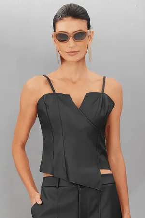 SMK Blusa Feminina em Pu Assimétrica
