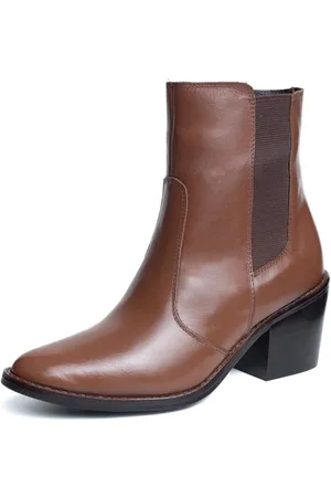 KUENTO SHOES Bota Bico Fino Couro Cano Curto Conhaque