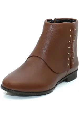 KUENTO SHOES Bota Cano Curto Feminina em Couro Conhaque