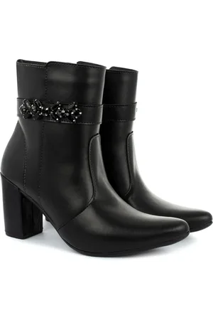 ALICIA Bota Bico Fino Salto Fashion Com Pedraria Confortável Olzzy BF-0154