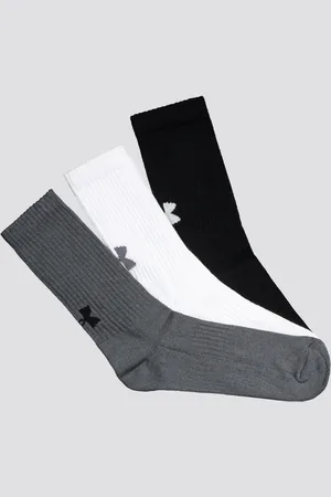 Under Armour Kit Meia Core Cotton Crew 3 Pares Cinza Branco e Preto