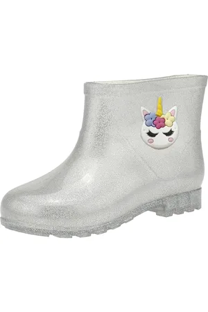 Angipé Infantil - Galocha Botinha Feminina Galocha Unicórnio Cinza Gliter