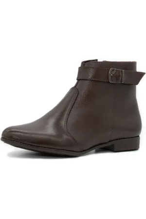 KUENTO SHOES Bota Cano Curto Feminina em Couro Café Fivela