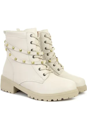 ALICIA Bota Coturno Feminina Tratorada Com Pirâmide Confortável Olzzy Off White