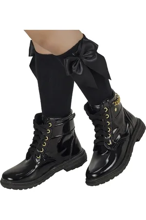 Angipé Infantil - Combo Bota Feminina Bota Coturno E Meia 3/4 Menina Meia Festa Laço