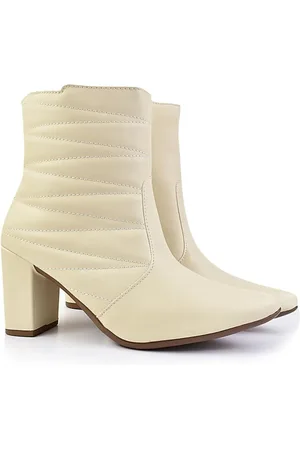 ALICIA Bota bico fino salto fashion confortável com Bordado OLZZY Off White