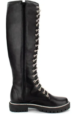 Domidona Bota Coturno Tratorado Feminino Cano Longo Com Strass Moda