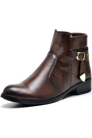 Cold Bota Feminina Botinha Montaria Cano Curto Salto Baixo Casual Com Ziper