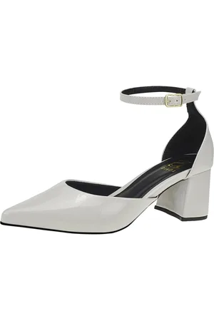 LÓRIS SHOES Sapato Feminino Lóris Shoes Scarpin Social Traseiro Fechado com Fivela Salto Bloco Bico Fino 0002 Off White